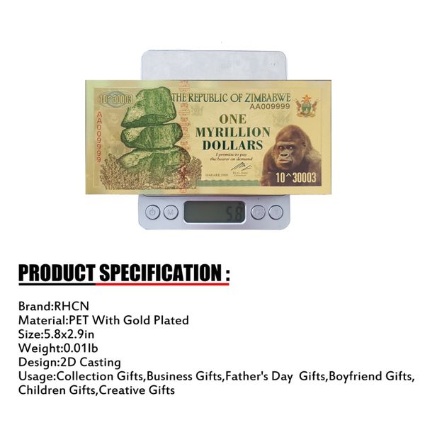 

rh zimbabwe notes one myrillion dollars note gold banknote with certificates in 24k gold plated for collection f bbyqiu