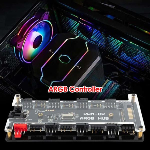 

fans & coolings rgb led hub extension cable remote control 8 port power pwm fan splitter 3-pin argb for deskpc case
