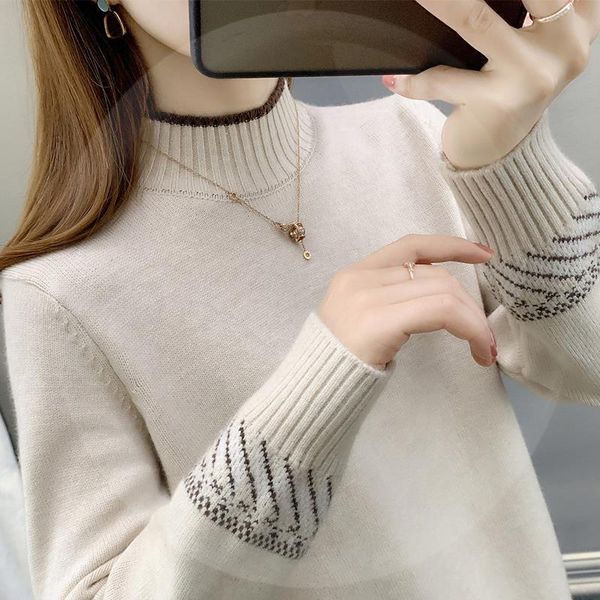 

half high collar for women's loose wear autumn winter new 2020 foreign style one-piece and plush bottoming sweater, White;black