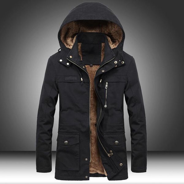 

new fur collar hooded men winter jacket warm wool liner man jackets and coats outwear snow windbreaker male parka overcoats, Black