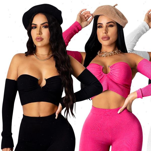 

zoctuo solid two piece set slash neck womens set crop and stacked pants set long sleeve tracksuit club women outfits, Gray