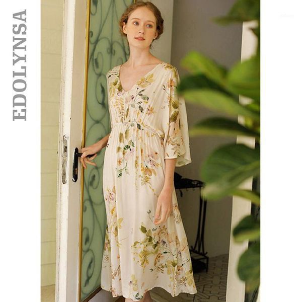 

women satin floral print nightdress plus size women v-neck tunic sleep dress soft elegant nightgown sweet sleepwear lady h391, Black;red