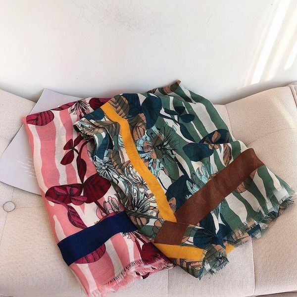 

scarves 2021 est cotton leaf print frayed shawls wrap women long floral trendy muffler scarf hijab headband, Blue;gray