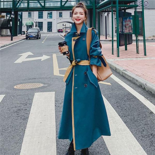 

ss20 new classic fashion ladies british mid-length trench coat/british designer double-breasted self-cultivation belt open front waist t, Tan;black