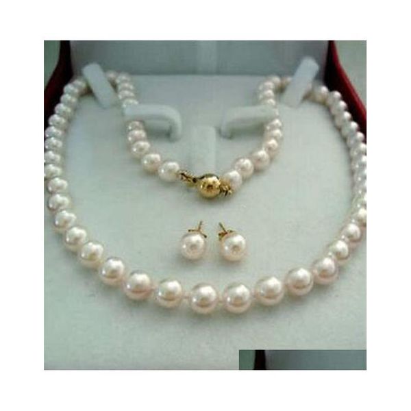 

shipping 07521 real natural white akoya cultured pearl necklace earrings set ssaqd, Black