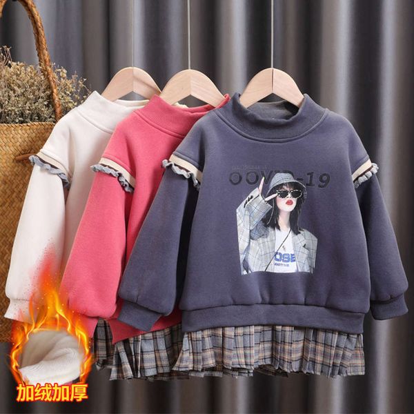 

clothing children's winter 2020 new korean girls' plush fake two piece sweater, Black