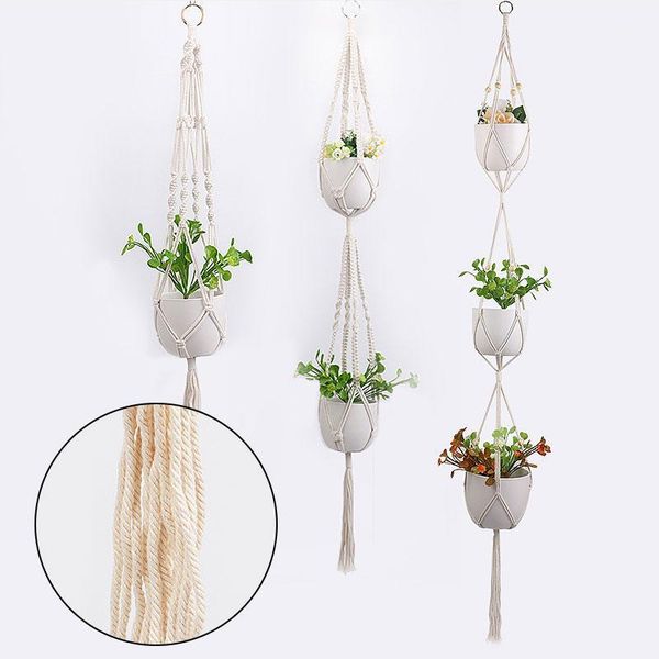 

macrame flower pot woven basket net bag long plant fresh home garden woven hanging basket boho decor plant flower pot net bag1