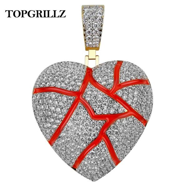 

broken heart iced out + cz pendant necklace men women hip hop/punk bling gold silver color charms chain jewelry for gifts