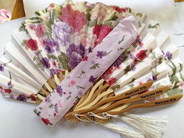 

20pcs personalized chinese japanese fabric floral round folding hand fan with gift bags wedding party supplies1