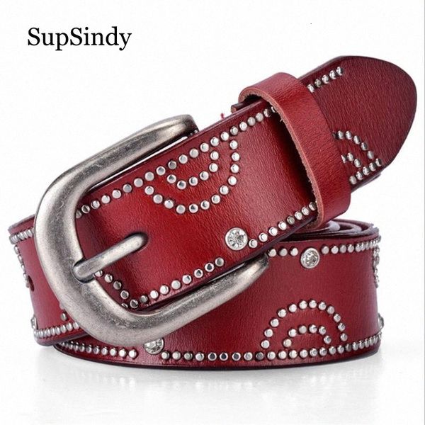 

supsindy womens genuine leather belt punk rhinestone rivets belts for women female belt belts money belt from , $14.6 6256#, Black;brown