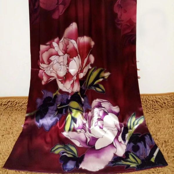 

heavy weight silk women shawl silk satin double-layer scarf with button autumn spring ladies scarves shawl wrap retro, Blue;gray
