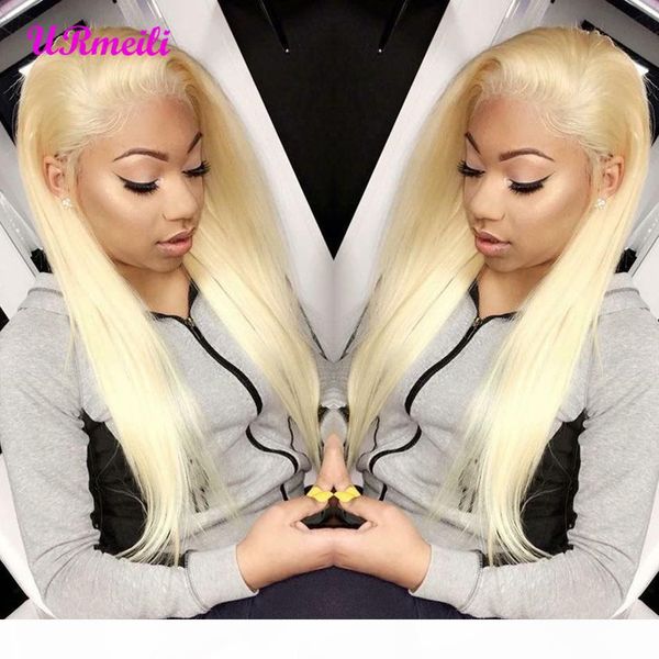 

#613 blonde 13*4 lace front wig pre plucked with baby hair remy brazilian straight human hair full lace wigs 8-26 inches 150% density, Black;brown