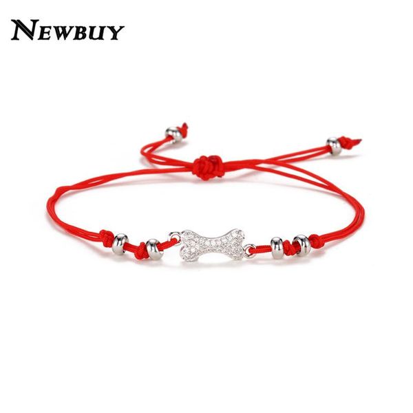 

newbuy 2021 trendy clear cubic zirconia cute bone charm bracelets for women girl lucky red string bracelet adjustable jewelry, Golden;silver