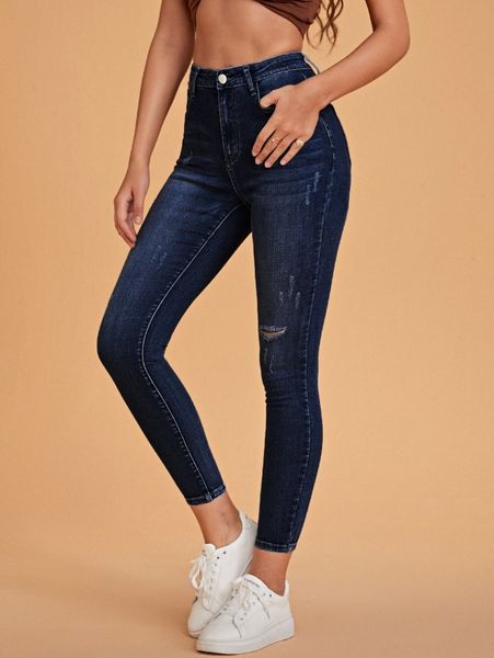 

ripped skinny zipper fly jeans i1zw#, Blue