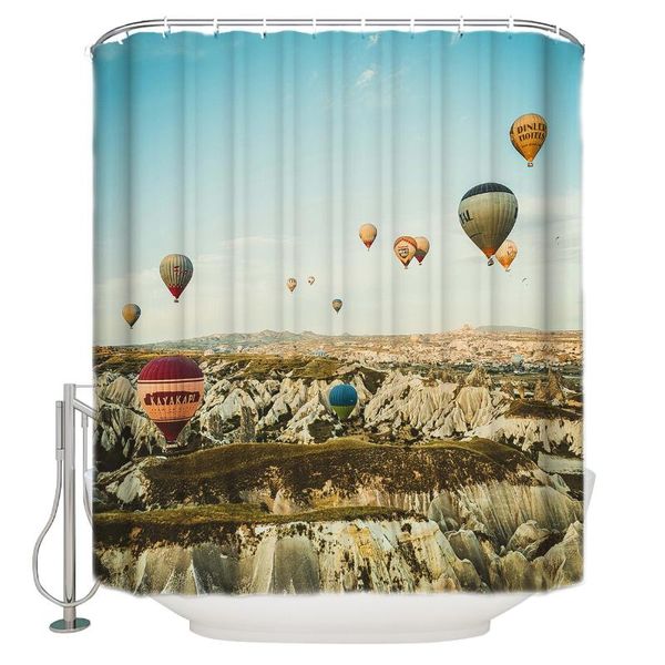 

shower curtain waterproof polyester with 12 hooks air balloons various colors daytime