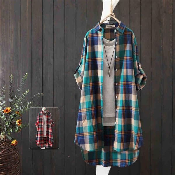 

100% cotton plaid shirt long sleeve 2020 women autumn summer new fashion button up casua loose blouse plus size, White