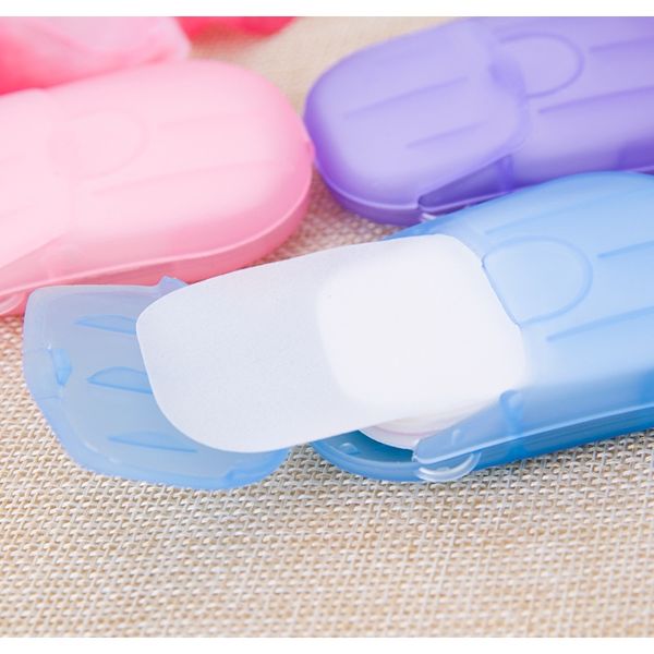 

hot 20pcs одноразовые мыльные бумаги чистота ароматная коробка ломтик пенообразования случайное цветовое мини-бумажное мыло для наружного пу