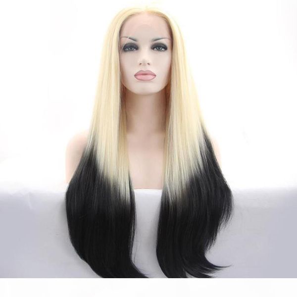 

new arrival long straight hair lace front wig glueless ombre wigs heat resistant synthetic hair lace wigs 613 black red orange color hair