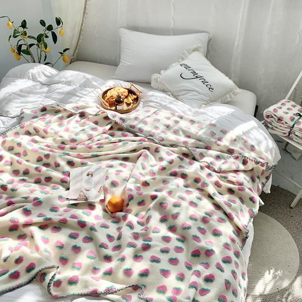 

cherry strawberry series blanket wool fleece blended three-dimensional jacquard blanket soft warm throw shawl 1 pcs