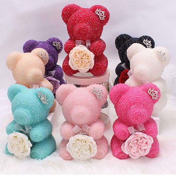 

valentine's wedding crystal gift rose diamond emulated immortal flower cartoon bear birthday 21cm
