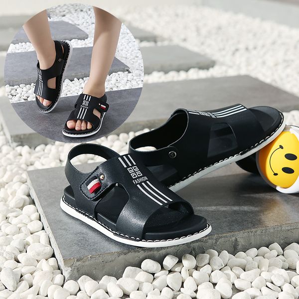 

beach sandals for boy pu leather toddler boys sandals outdoor sport black sandals school kids boy white shoes size27-39 y201028, Black;red