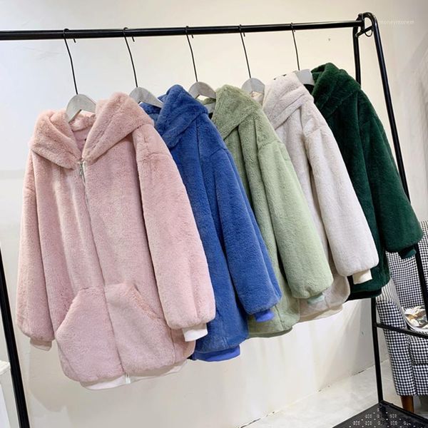 

women's fur & faux oversize hooded coat female women fashion thick warm winter loose jackets1, Black