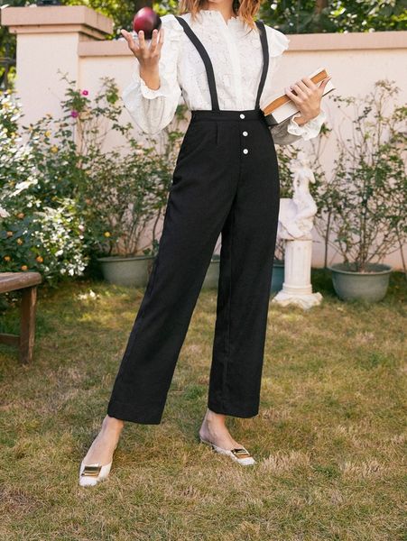 

plicated detail button front overall jumpsuit v2me#, White