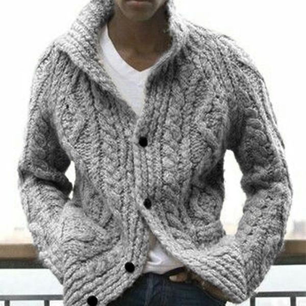 

autumn winter solid color retro sweater men single breasted knitted loose plus size outwear, White;black
