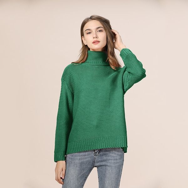 

casual loose autumn winter turtleneck sweater women oversize solid knitted sweaters warm long sleeve pullover sweater black pink y200116, White;black