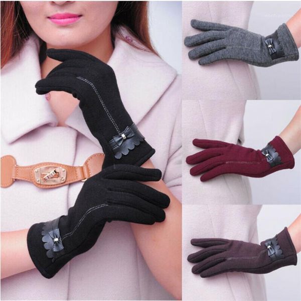 Guanti a cinque dita Donna Donna Bowknot Fodera termica Touch Screen Inverno Caldo Est Elegante Accessori per feste da sera1