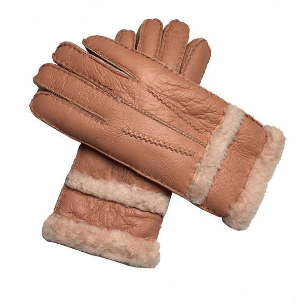 

women leather gloves real sheepskin winter thick gloves mitten ladies warm outdoor genuine leather windproof n02, Blue;gray