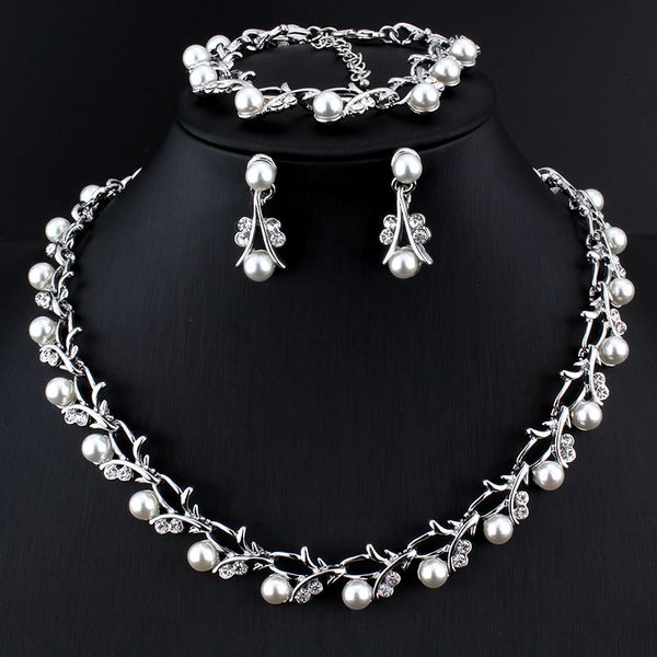 

weibang pearl jewelry sets for women african beads jewelry set wedding imitation crystal bridal dubai necklace jewelery costume, Silver