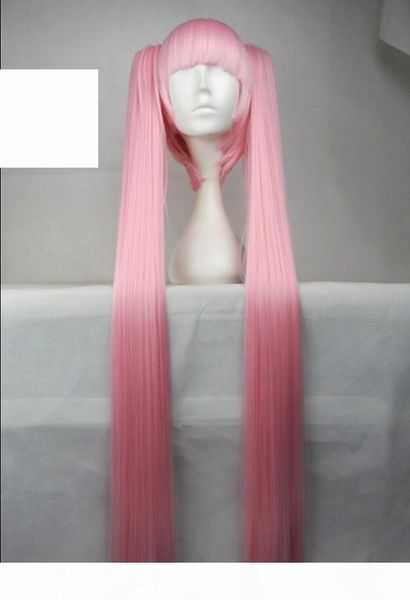 

european and american fashion anime female pink 120cm1 meter hatsune miku ultra long hair double ponytail long straight wig gold foreign tra, Black