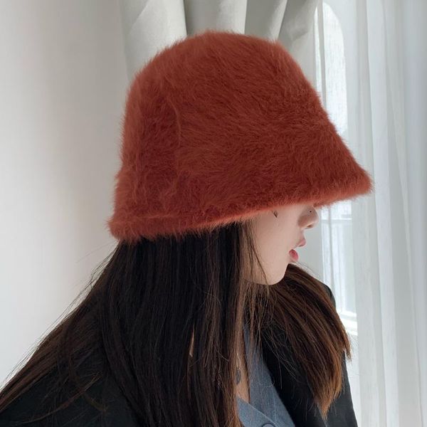

wide brim hats fashion winter women's hat fur bucket cap fisherman's retro knitted wool basin solid color, Blue;gray
