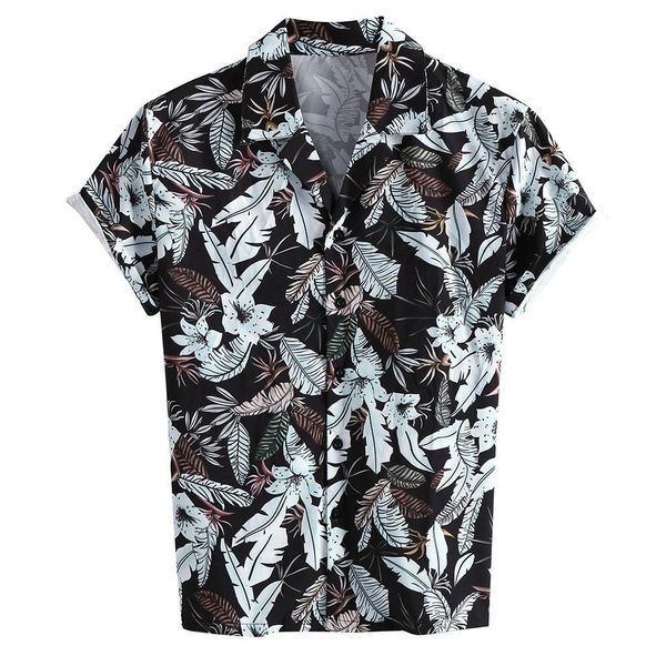 

shirts men dress hawaiian print short sleeve shirts streetwear turn down collar party dress shirt plus size button chemise #v, White;black