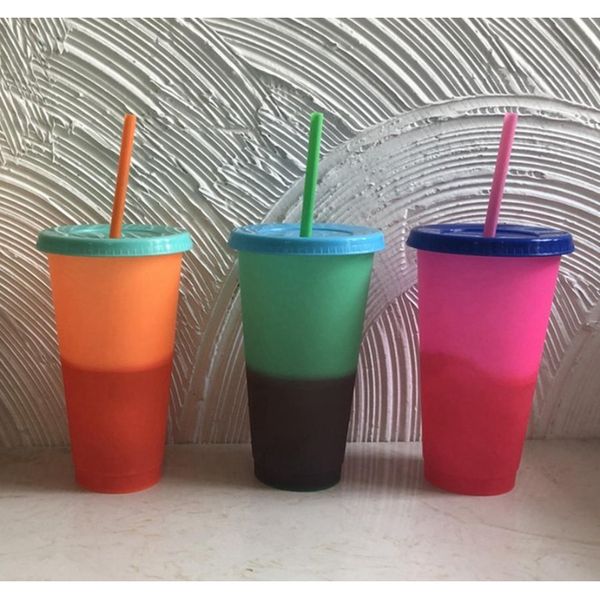 

plastic detachable cup change color pages water bottles insulated tumblers heat protection portable water cup with straw 5 colors ux2bi