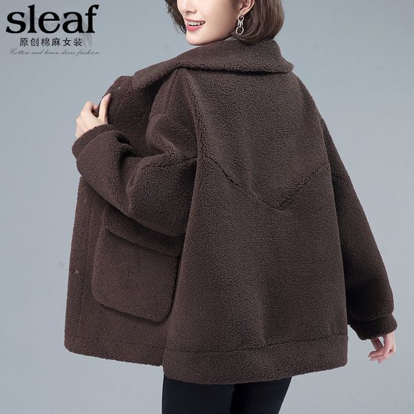 

lamb wool women's short winter wear new korean loose large size mother's wife woolen sheep shearer coat, Black