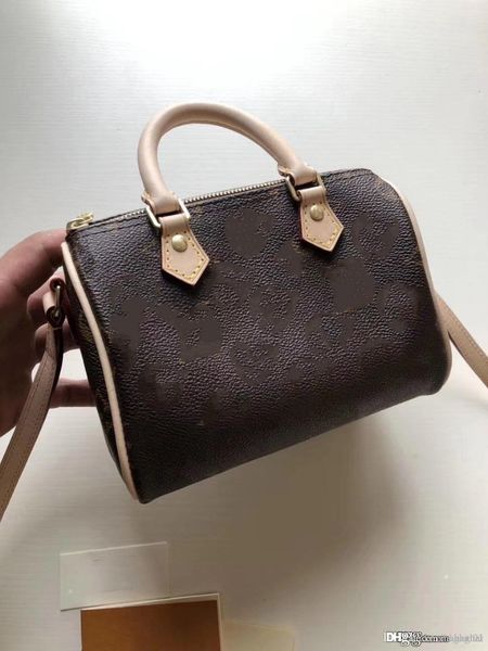 

20189size:16-30grade brown canvas leather lady handbag nano speeedy m61252 women luxury designer shoulder m40390 m41374, Black;red