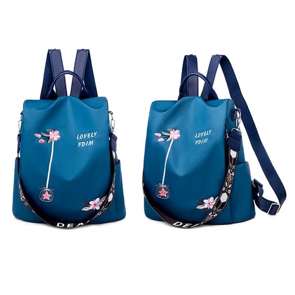 

2021 pano mochila feminina flor bordado feminino ombro escola sacos livro bolsas viagem anti-roubo bagpack wg6h