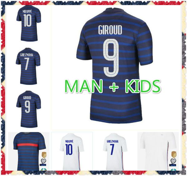 

2020 france mbappe griezmann pogba jerseys 2021 soccer jersey football shirts maillot de foot men + kids kit, Black