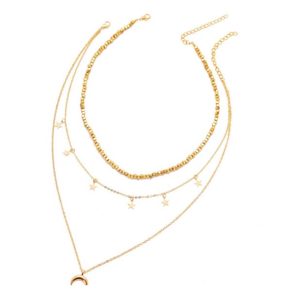 

51816 new five-pointed star pendant clavicle chain creative concise crescent moon three layers necklace 51816 new wmtlus bdesybag, Silver