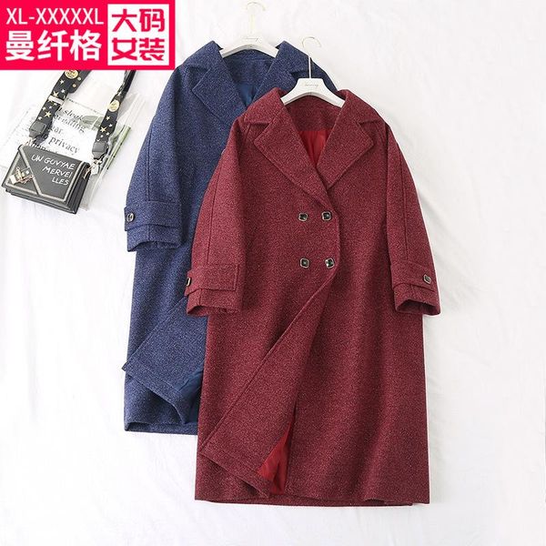 

quality manfiber large women's winter new 200 kg fat sister medium long woolen coat, Black