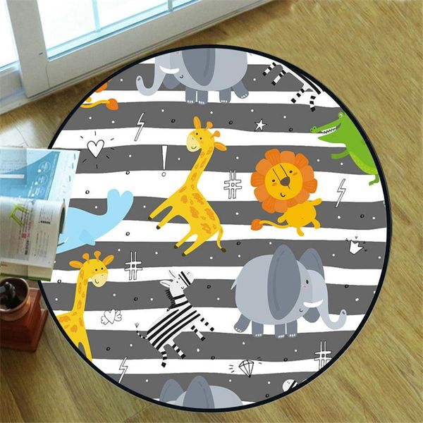

cartoon lion animal carpet chair mat kids room round play rug loop-pile velvet doormat floor area rug for modern living room