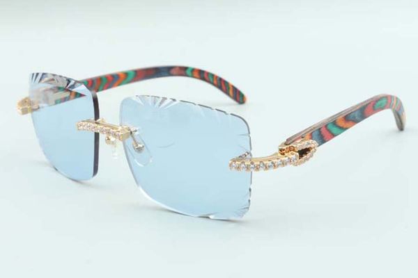 

21 style natural peacock wood temples sunglasses 3524020, cutting lens endless diamonds glasses, size: 58-18-135mm, White;black