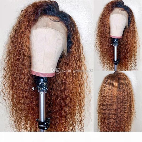 

#1bt#30 ombre lace wig kinky curly ombre human hair wig brazilian full lace wigs for black women 150 density lace front wig, Black;brown