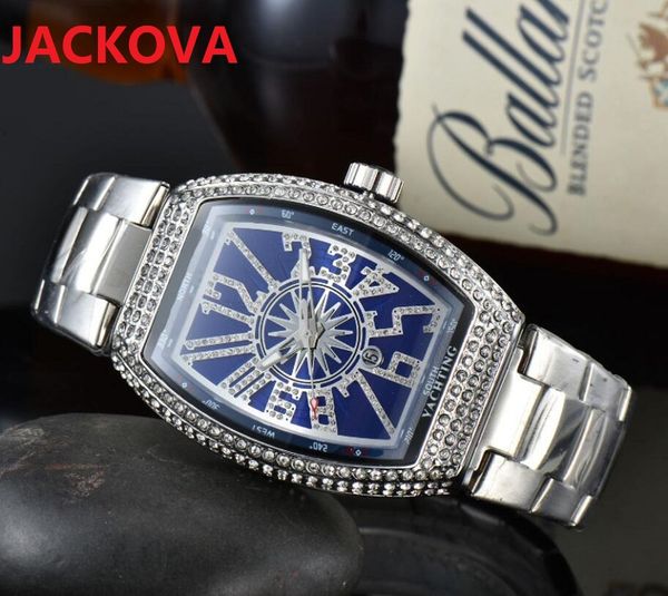 Crime premium masculino diamantes anel relógio de pulso movimento quartzo masculino relógio de tempo aço inoxidável famoso presidente forma oval