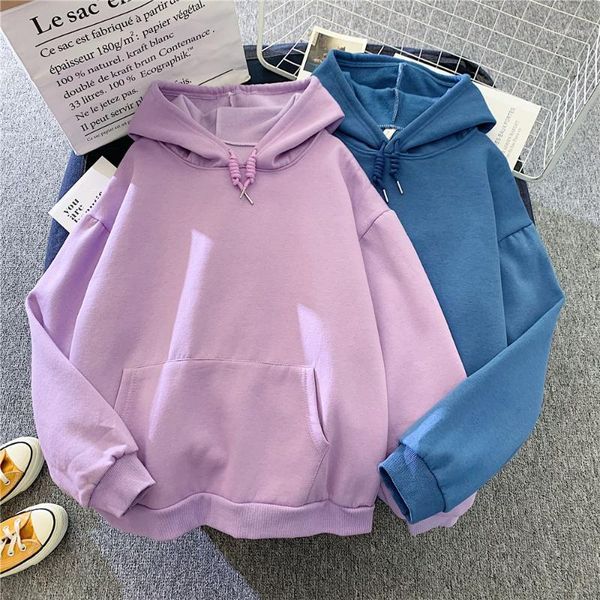 

women couple hoodies sweatshirt 100% cotton tracksuit sweatshirt 2021 winter casual loose jumper plus size pocket hooded jacket1, Black