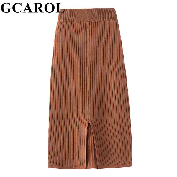 

gcarol women mid length split knit skit hip wrap jacquard stripe thick autumn winter knit skirt elastic waist multi occasion q1209, Black