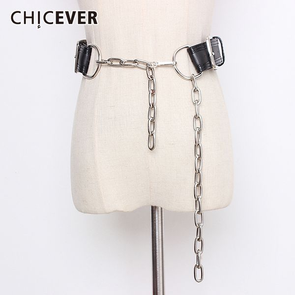 

chicever pu leather women's belt patchwork metal chain adjustable clothes accessories belts for female korean 2020 summer new t200427, Black;brown