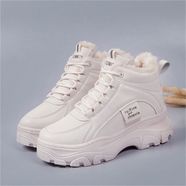 

new white 2021 woman lace to combat snow shoes warm teddy winter boots o385, Black